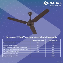 Bajaj Energos 26 5 Star 1200 mm BLDC Motor with Remote 3 Blade Ceiling Fan(Red Walnut, Pack of 1)	