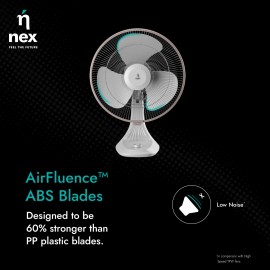 NNEX Glyde A5 400mm Table Fan for Home 2 Years Warranty Power of 3 Blades 20% Higher Air Thrust 100% Copper Motor-White