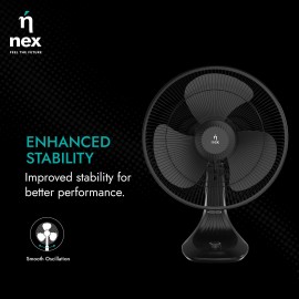NNEX Glyde A5 400mm Table Fan for Home 2 Years Warranty Power of 3 Blades 20% Higher Air Thrust 100% Copper Motor-Black