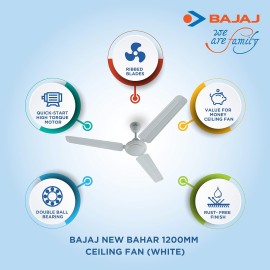 Bajaj New Bahar 1200mm Ceiling Fan (Opal White)