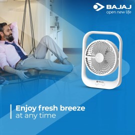 Bajaj Pygmy with LED Light 178 mm Silent Operation 3 Blade Table Fan (White)