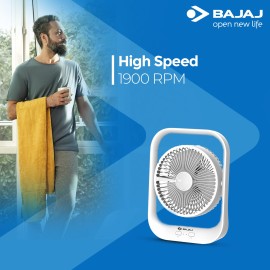 Bajaj Pygmy with LED Light 178 mm Silent Operation 3 Blade Table Fan (White)