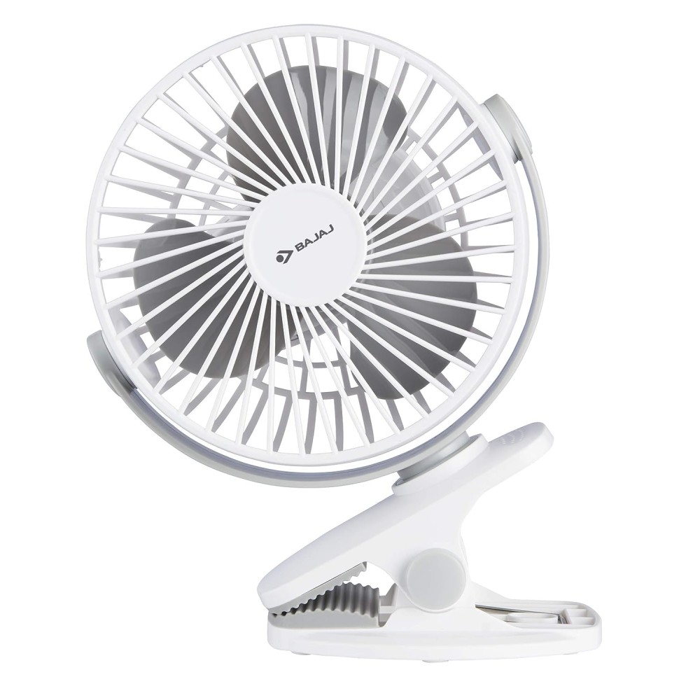 Bajaj Pygmy Mini 110 MM Sweep (USB Charging) 110 mm Silent Operation 3 Blade Table Fan (White,Pack of 1)