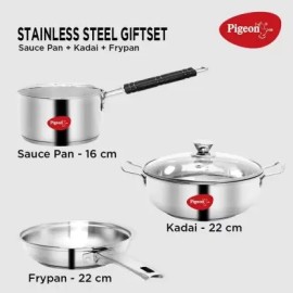 Pigeon Special Stainless Steel Gift Set with Kadai, Fry Pan and Saucepan Induction Bottom Cookware Set  (Stainless Steel, 3 - Piece)