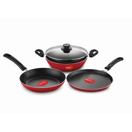 Pigeon Vita 4 PC Induction Base Non Stick Cookware Set, Red
