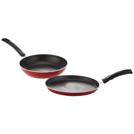 Pigeon Carlo Induction Base Aluminium Cookware Gift Set, 4-Pieces, Red (Tawa,Fry Pan,Kadai,Glass Lid)