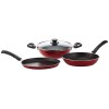 Pigeon Carlo Induction Base Aluminium Cookware Gift Set, 4-Pieces, Red (Tawa,Fry Pan,Kadai,Glass Lid)