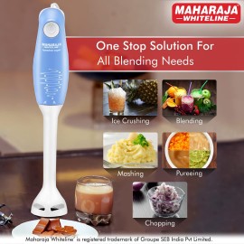 Maharaja Whiteline 175 Watt Hand Blender, Stainless Steel Blades, Long Lasting Performance With 175W Motor, (Blue And White)