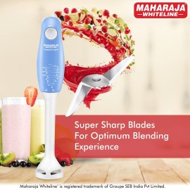 Maharaja Whiteline 175 Watt Hand Blender, Stainless Steel Blades, Long Lasting Performance With 175W Motor, (Blue And White)