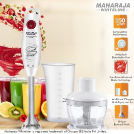 Maharaja Whiteline Turbomix King Plus Hand Blender,250W,800ml multi-purpose jar,500ml Chopper