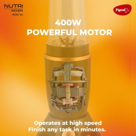Pigeon Nutri Mixer Grinder Juicer Blender Smoothie Maker All-in-1 Machine 400 Watt 3 Jars- Multiuse Jar 500ml, Dry Grind 300ml, 1 Sipper, 1 Cap, 1 Strainer 2 Blades 1Year Warranty