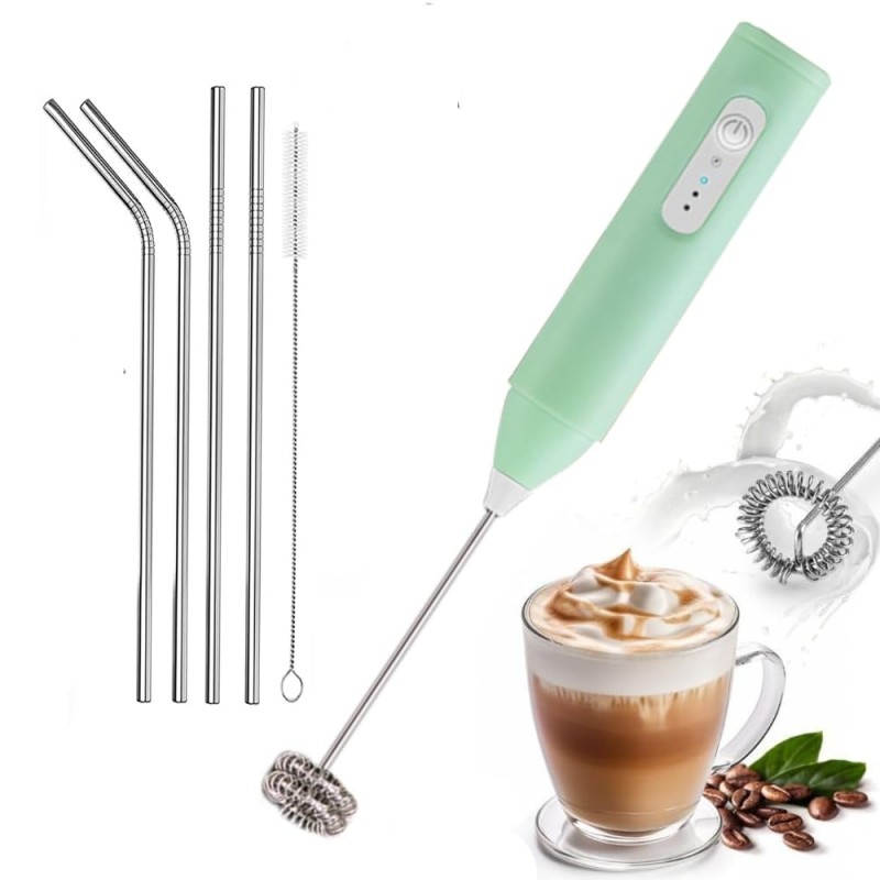 COLLAPSIBLE 50 W Turquoise Hand Blender (Milk Frother Handheld USB, Rechargeable Electric Coffee Beater)