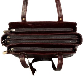 Hyatt Leather Accessories Full-Grain Natural Leather Top-Handle satchel Shoulder tote Bags For Women (Brown)