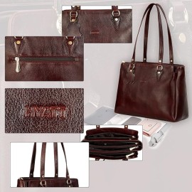 Hyatt Leather Accessories Full-Grain Natural Leather Top-Handle satchel Shoulder tote Bags For Women (Brown)