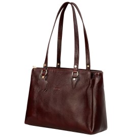 Hyatt Leather Accessories Full-Grain Natural Leather Top-Handle satchel Shoulder tote Bags For Women (Brown)