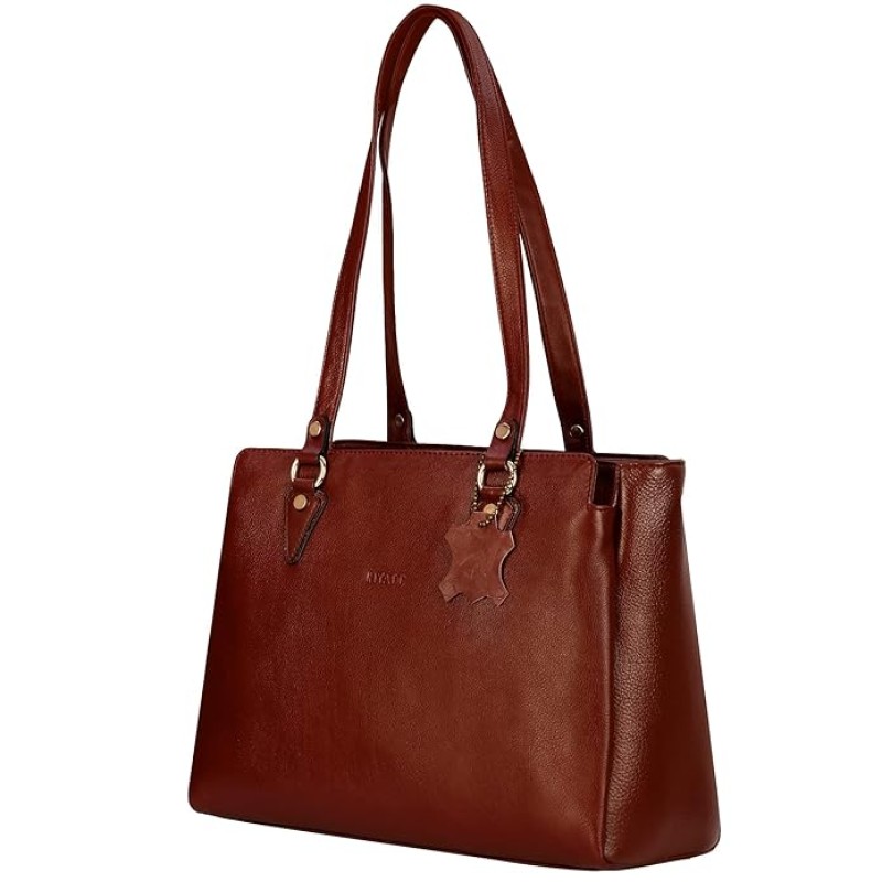 Hyatt Leather Accessories Full-Grain Natural Leather Top-Handle satchel Shoulder tote Bags For Women (Coffee)