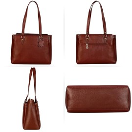 Hyatt Leather Accessories Full-Grain Natural Leather Top-Handle satchel Shoulder tote Bags For Women (Coffee)