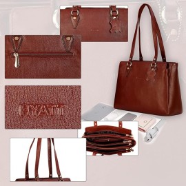 Hyatt Leather Accessories Full-Grain Natural Leather Top-Handle satchel Shoulder tote Bags For Women (Coffee)
