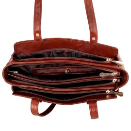Hyatt Leather Accessories Full-Grain Natural Leather Top-Handle satchel Shoulder tote Bags For Women (Coffee)
