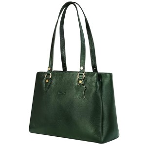 Hyatt Leather Accessories Full-Grain Natural Leather Top-Handle satchel Shoulder tote Bags For Women (Green)