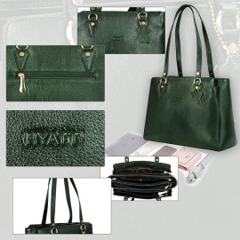Hyatt Leather Accessories Full-Grain Natural Leather Top-Handle satchel Shoulder tote Bags For Women (Green)