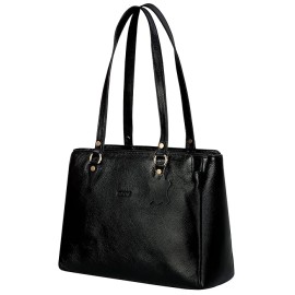 Hyatt Leather Accessories Full-Grain Natural Leather Top-Handle satchel Shoulder tote Bags For Women (Black)
