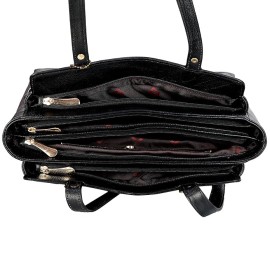 Hyatt Leather Accessories Full-Grain Natural Leather Top-Handle satchel Shoulder tote Bags For Women (Black)