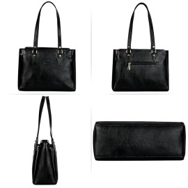 Hyatt Leather Accessories Full-Grain Natural Leather Top-Handle satchel Shoulder tote Bags For Women (Black)