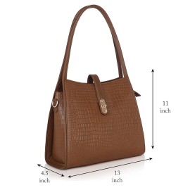 Hyatt Leather Accessories Full-Grain Leather Top-Handle satchels Tote Handbags & Shoulder Sling Bags For Women Office (Chikoo Tan)