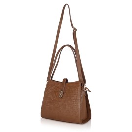 Hyatt Leather Accessories Full-Grain Leather Top-Handle satchels Tote Handbags & Shoulder Sling Bags For Women Office (Chikoo Tan)