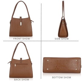 Hyatt Leather Accessories Full-Grain Leather Top-Handle satchels Tote Handbags & Shoulder Sling Bags For Women Office (Chikoo Tan)