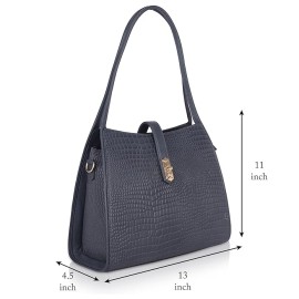 Hyatt Leather Accessories Full-Grain Leather Top-Handle satchels Tote Handbags & Shoulder Sling Bags For Women Office (Grey)