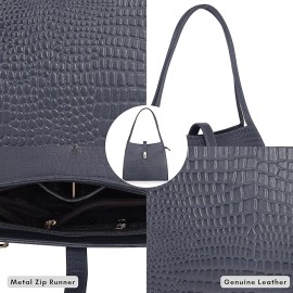 Hyatt Leather Accessories Full-Grain Leather Top-Handle satchels Tote Handbags & Shoulder Sling Bags For Women Office (Grey)