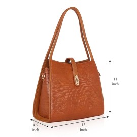 Hyatt Leather Accessories Full-Grain Leather Top-Handle satchels Tote Handbags & Shoulder Sling Bags For Women Office (Mango Tan)