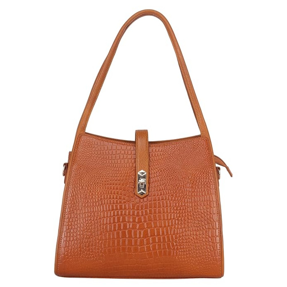Hyatt Leather Accessories Full-Grain Leather Top-Handle satchels Tote Handbags & Shoulder Sling Bags For Women Office (Mango Tan)