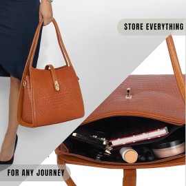 Hyatt Leather Accessories Full-Grain Leather Top-Handle satchels Tote Handbags & Shoulder Sling Bags For Women Office (Mango Tan)