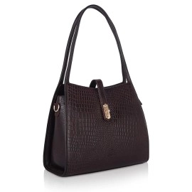 Hyatt Leather Accessories Full-Grain Leather Top-Handle satchels Tote Handbags & Shoulder Sling Bags For Women Office (Brown)
