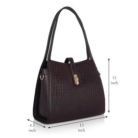 Hyatt Leather Accessories Full-Grain Leather Top-Handle satchels Tote Handbags & Shoulder Sling Bags For Women Office (Brown)