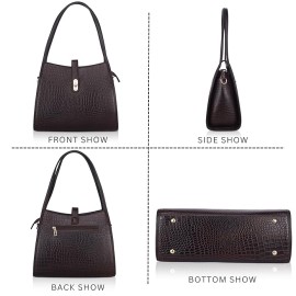 Hyatt Leather Accessories Full-Grain Leather Top-Handle satchels Tote Handbags & Shoulder Sling Bags For Women Office (Brown)