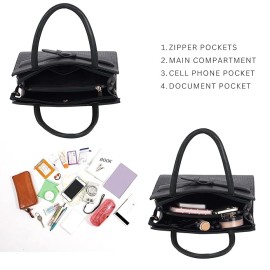 Hyatt Leather Full-Grain Cro Leather Top-Handle satchels Tote Handbags & Shoulder Sling Bags For Women Office (Black)