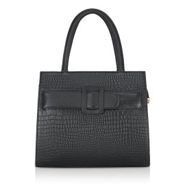Hyatt Leather Full-Grain Cro Leather Top-Handle satchels Tote Handbags & Shoulder Sling Bags For Women Office (Black)