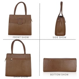Hyatt Leather Full-Grain Cro Leather Top-Handle satchels Tote Handbags & Shoulder Sling Bags For Women Office (Chikoo Tan)