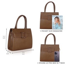 Hyatt Leather Full-Grain Cro Leather Top-Handle satchels Tote Handbags & Shoulder Sling Bags For Women Office (Chikoo Tan)