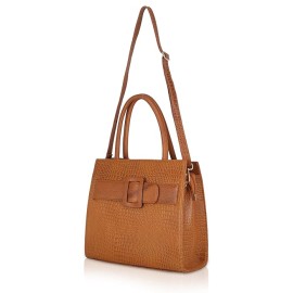 Hyatt Leather Full-Grain Cro Leather Top-Handle satchels Tote Handbags & Shoulder Sling Bags For Women Office (Mango Tan)