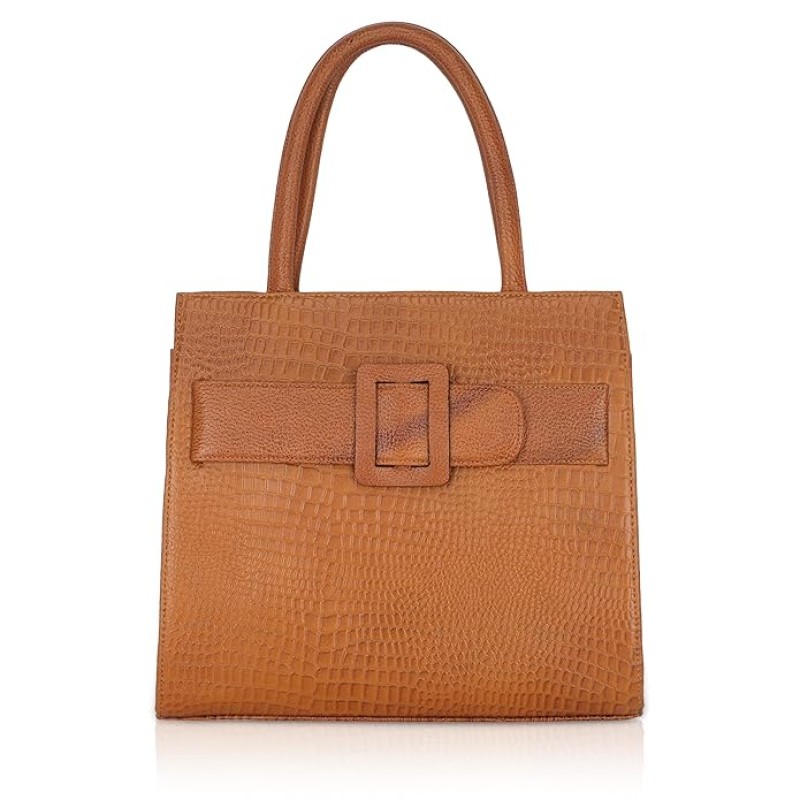 Hyatt Leather Full-Grain Cro Leather Top-Handle satchels Tote Handbags & Shoulder Sling Bags For Women Office (Mango Tan)