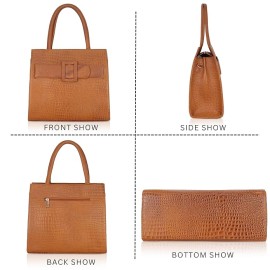 Hyatt Leather Full-Grain Cro Leather Top-Handle satchels Tote Handbags & Shoulder Sling Bags For Women Office (Mango Tan)