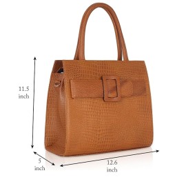 Hyatt Leather Full-Grain Cro Leather Top-Handle satchels Tote Handbags & Shoulder Sling Bags For Women Office (Mango Tan)