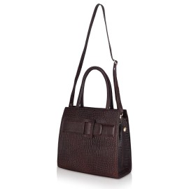 Hyatt Leather Full-Grain Cro Leather Top-Handle satchels Tote Handbags & Shoulder Sling Bags For Women Office (Brown)