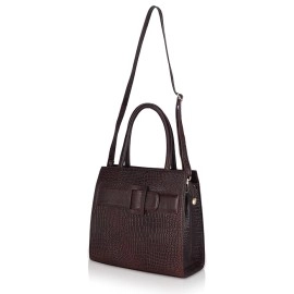 Hyatt Leather Full-Grain Cro Leather Top-Handle satchels Tote Handbags & Shoulder Sling Bags For Women Office (Brown)