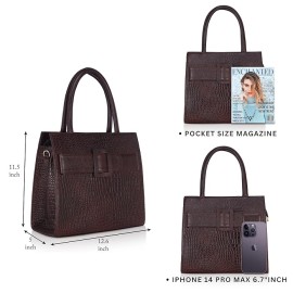 Hyatt Leather Full-Grain Cro Leather Top-Handle satchels Tote Handbags & Shoulder Sling Bags For Women Office (Brown)